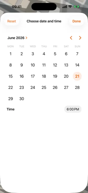 The time control at the bottom of the map, set to a chosen hour and date